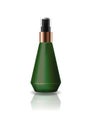 Blank green cone shape cosmetic bottle with pressed spray head for beauty or healthy product.