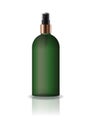 Blank green cosmetic round bottle with pressed spray head for beauty or healthy product.