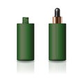 Blank green cylinder cosmetic bottle with dropper lid for beauty or healthy product.