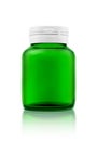 Blank green glass supplement bottle isolated on white background