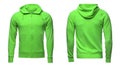 Blank green male hoodie sweatshirt clipping path, pullover for design mockup and template for print, isolated white background.