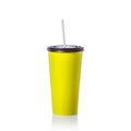 Blank green paper cup with straw for soft drink or coffee. Studio shot isolated on white Royalty Free Stock Photo