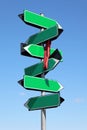 Blank green road sign against blue sky and clouds Royalty Free Stock Photo