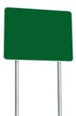 Blank Green Road Sign Isolated, Large Perspective Copy Space, White Frame Roadside Signpost Signboard Pole Post Empty Signage Royalty Free Stock Photo