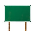 Blank Green Road Sign with Wooden Posts Isolated on a White Background