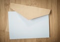 blank greeting card  invitation mockup with craft paper envelope  feminine still life composition Royalty Free Stock Photo