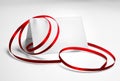 Blank greeting or thank you card decorated with red ribbon Royalty Free Stock Photo