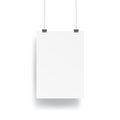 Blank Hanging poster with clip and wire mockup vector on white b