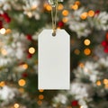 Blank Holiday Tag on Christmas Tree Bokeh Lights Royalty Free Stock Photo