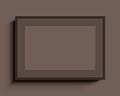 Blank horizontal beige frame hanging on the wall. Poster vector mockup.