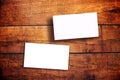 Blank Horizontal Business Cards on Wooden Table