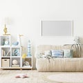 Blank horizontal frame mock up in Modern Kids bedroom interior background, scandinavian style, 3d rendeing