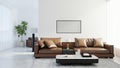 Blank horizontal poster frame mock up in scandinavian style living room interior, modern living room interior background, brown Royalty Free Stock Photo