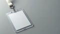 Blank ID card holder with white fabric lanyard strap attached. Clear plastic badge sleeve for work identification, security Royalty Free Stock Photo