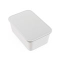 A blank image of a butter tub lid isolated on a white background