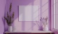A blank image frame mockup on a lavender wall in a Scandinavian-style interior room Royalty Free Stock Photo