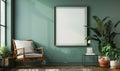 A blank image frame mockup on a muted teal green wall Royalty Free Stock Photo