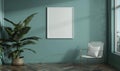 A blank image frame mockup on a muted teal green wall Royalty Free Stock Photo