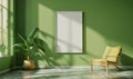 blank image frame mockup on a sage green wall Royalty Free Stock Photo