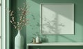 blank image frame mockup on a sage green wall Royalty Free Stock Photo