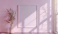 A blank image frame mockup on a soft lilac wall Royalty Free Stock Photo