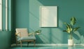 A blank image frame mockup on a teal wall Royalty Free Stock Photo