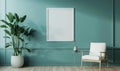 A blank image frame mockup on a teal wall Royalty Free Stock Photo