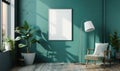 A blank image frame mockup on a teal wall Royalty Free Stock Photo