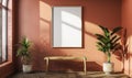 A blank image frame mockup on a terracotta wall Royalty Free Stock Photo