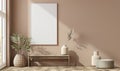 A blank image frame mockup on a warm taupe wall Royalty Free Stock Photo