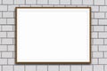 Blank information sign, framed mockup on white tiled wall