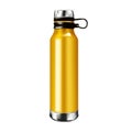 Blank insulated water bottle isolated on white background, realistic vector mock-up. Stainless steel color shiny metal sport flask Royalty Free Stock Photo