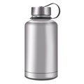 Blank insulated water bottle isolated on white background, realistic vector mock-up. Stainless steel shiny metal sport flask Royalty Free Stock Photo
