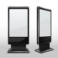 Blank interactive outdoor kiosk. Digital tv standing touch screen isolated vector mockup