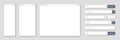 Blank internet browser window with various search bar templates. Web site engine with search box, address bar and text