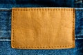 Blank jeans leather label tag in light brown yellow color with clear empty space for text or design attached to and isolated Royalty Free Stock Photo