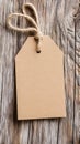 Blank Kraft Paper Tag With Rustic String Loop Resting on Weathered Wood Surface