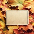 blank label - autumn - on top view maple leaves background with Generative AI