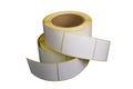 Blank Label Stickers, isolate on a white background. White roll of labels for thermal perforation. Sticky label roll