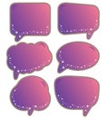 Evening sky speech bubbles collection. Purple gradient chat clouds. Set of 6 labels. Blank frames. Comic callout stickers. Royalty Free Stock Photo