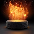 blank lavastone podium with fire splash decoration background.generative AI Royalty Free Stock Photo