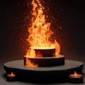 blank lavastone podium with fire splash decoration background.generative AI Royalty Free Stock Photo