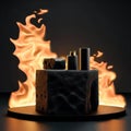 blank lavastone podium with fire splash decoration background.generative AI Royalty Free Stock Photo