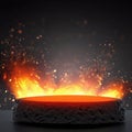 blank lavastone podium with fire splash decoration background.generative AI Royalty Free Stock Photo