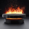 blank lavastone podium with fire splash decoration background.generative AI Royalty Free Stock Photo