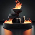 blank lavastone podium with fire splash decoration background.generative AI Royalty Free Stock Photo