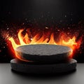 blank lavastone podium with fire splash decoration background.generative AI Royalty Free Stock Photo