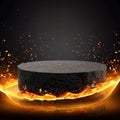 blank lavastone podium with fire splash decoration background.generative AI Royalty Free Stock Photo