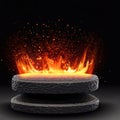 blank lavastone podium with fire splash decoration background.generative AI Royalty Free Stock Photo