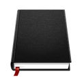 Blank Leather Hardcover Black Book With Bookmark. Illustration Isolated On White Background. Mock Up Template
